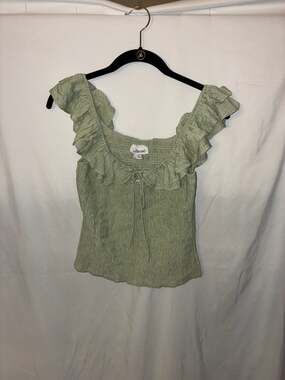 Willow & Root Smocked Ruffle Cropped Tank Top in Sage Green